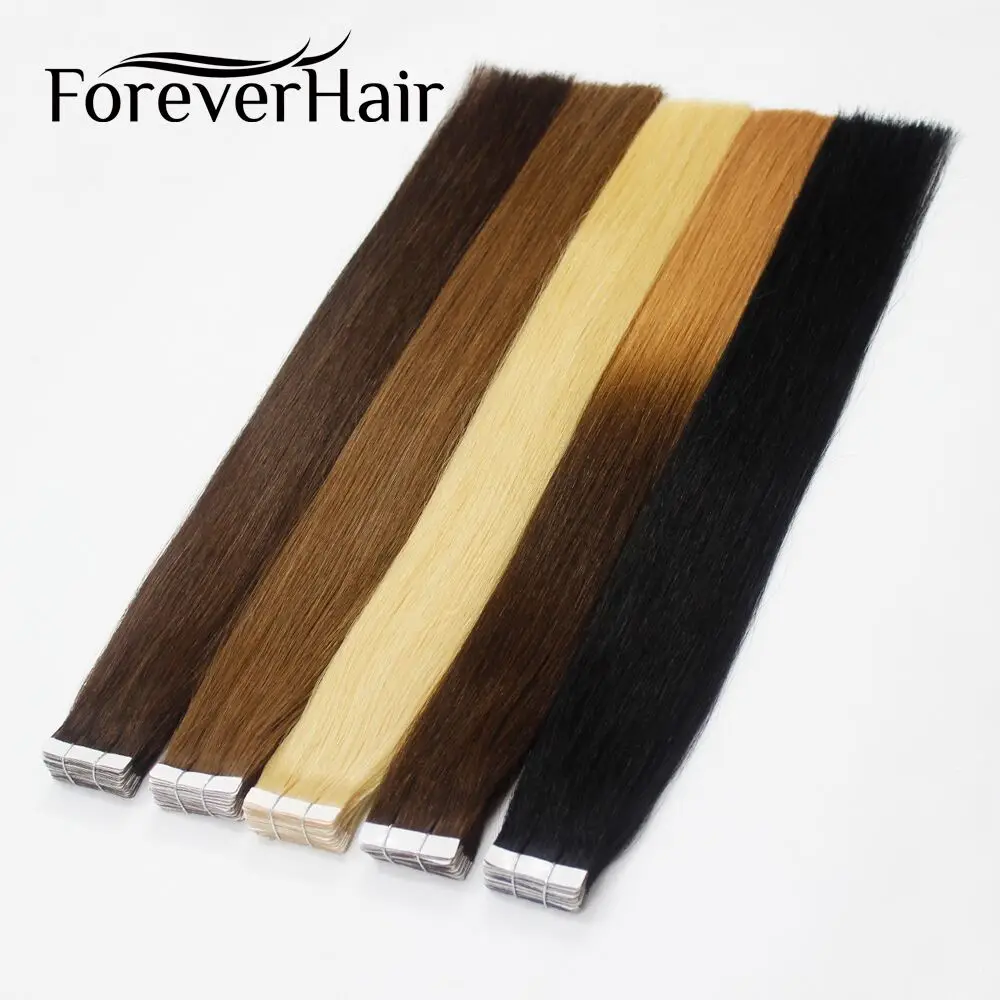 FOREVER HAIR-Cinta adhesiva de trama de piel Remy Real, extensiones de cabello humano, cutícula completa, PU, 14 pulgadas, 40g, 2,0 g/pc