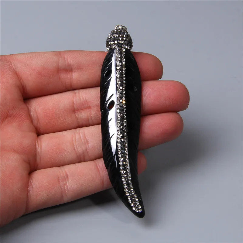 Goth Fashion Retro Stained Bull Bone Feather Cow Tooth Arrow Shape Charm Pendants For Men Hippop Jewelry Making Punk Necklace