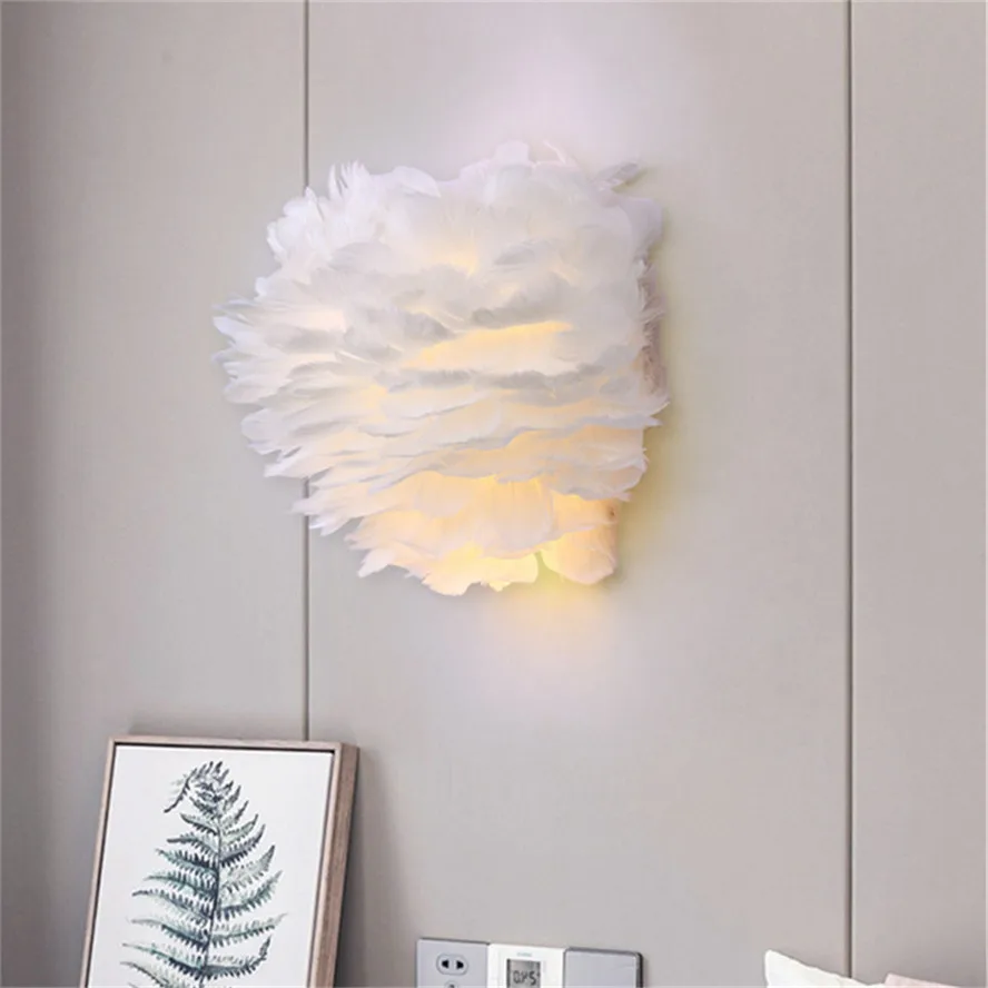 Nordic feather Romantic home decoration wall lamp for living room corridor bedroom nightstand lights Princess house led fixture