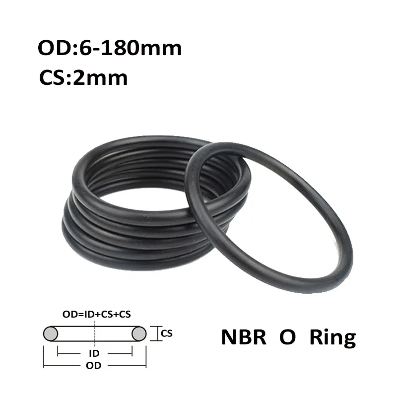 CS 2.0mm OD 6~182mm Black NBR O Ring Seal Gasket  Nitrile Butadiene Rubber Spacer Oil Resistance Washer Round Shape