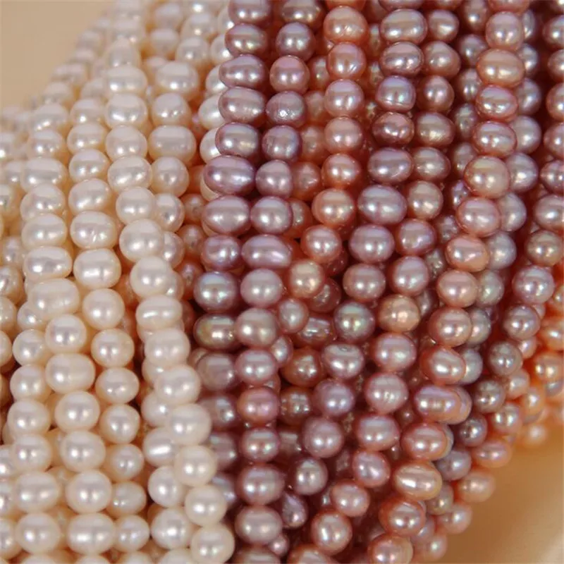 White Natural Freshwater Pearl Beads Near circle Round Cultured Pearls For DIY Women Handmade Bracelet Accessories 15''inches