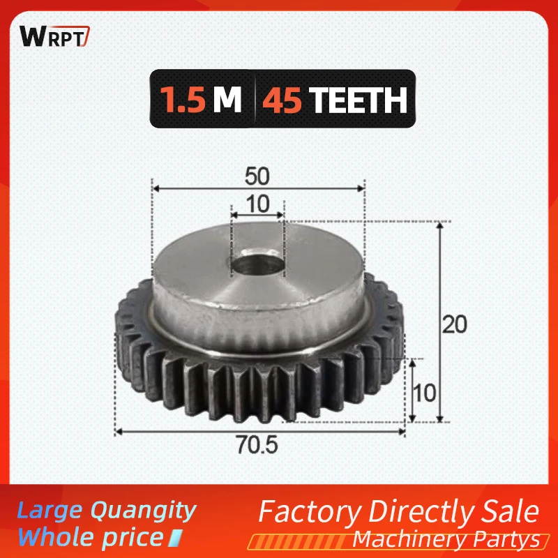 1pcs Tooth Quenching Spur Gear Pinion 1.5M 45T 1.5 Mod Gear Rack 45 Teeth Bore 10mm Spur Gear Precision 45 Steel Cnc Pinion