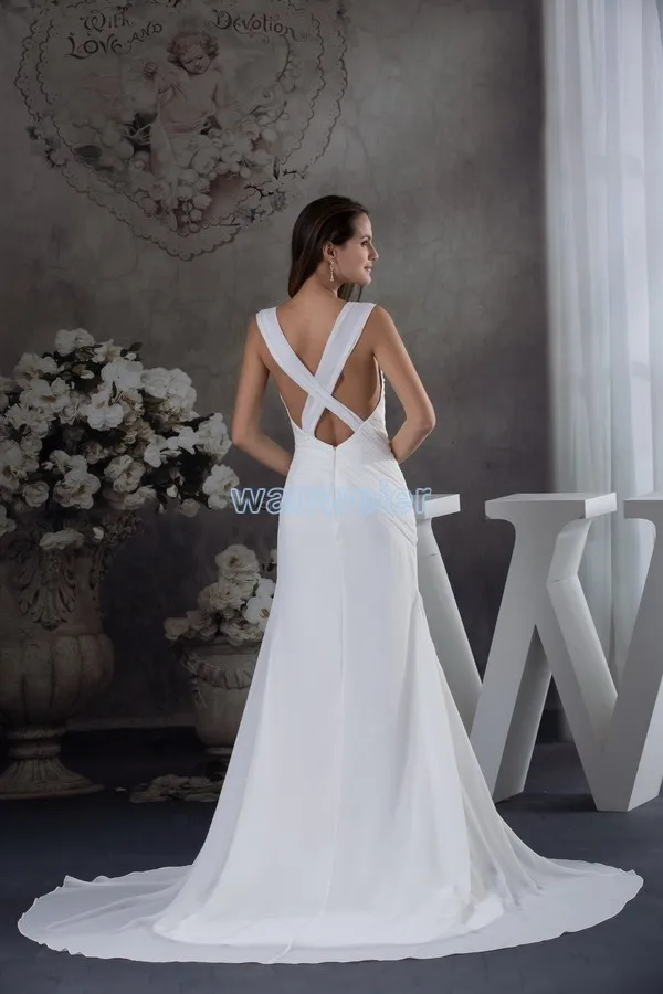 Envío Gratis vestidos para boda 2016 Nuevo estilo blanco nupcial hecho a mano tamaño personalizado vestido de fiesta vestido de gasa drapeado vestido de novia