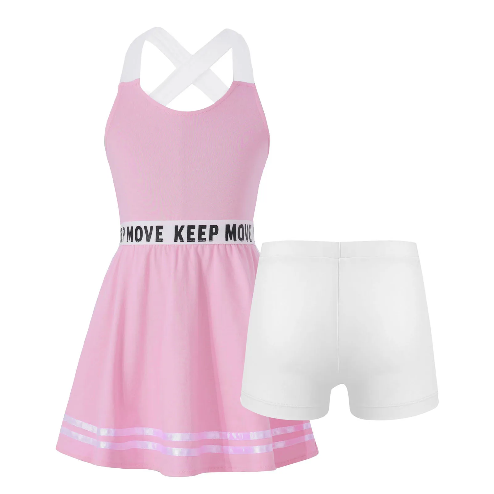 Traje deportivo de verano para niñas, 2 piezas, vestido informal de tenis de bádminton sin mangas con letras estampadas, conjunto de una línea +