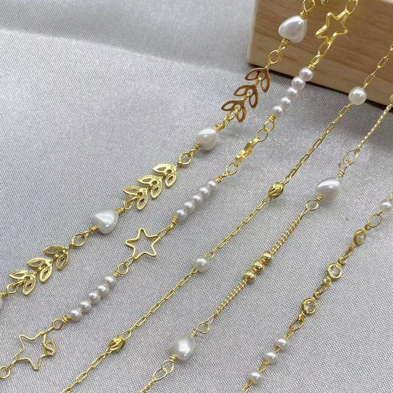 10Meter/Lot Hot Sale Jewelry DIY Accessory Finding Wedding Wear Newest Designer Leaves Small Size Pearl Chains