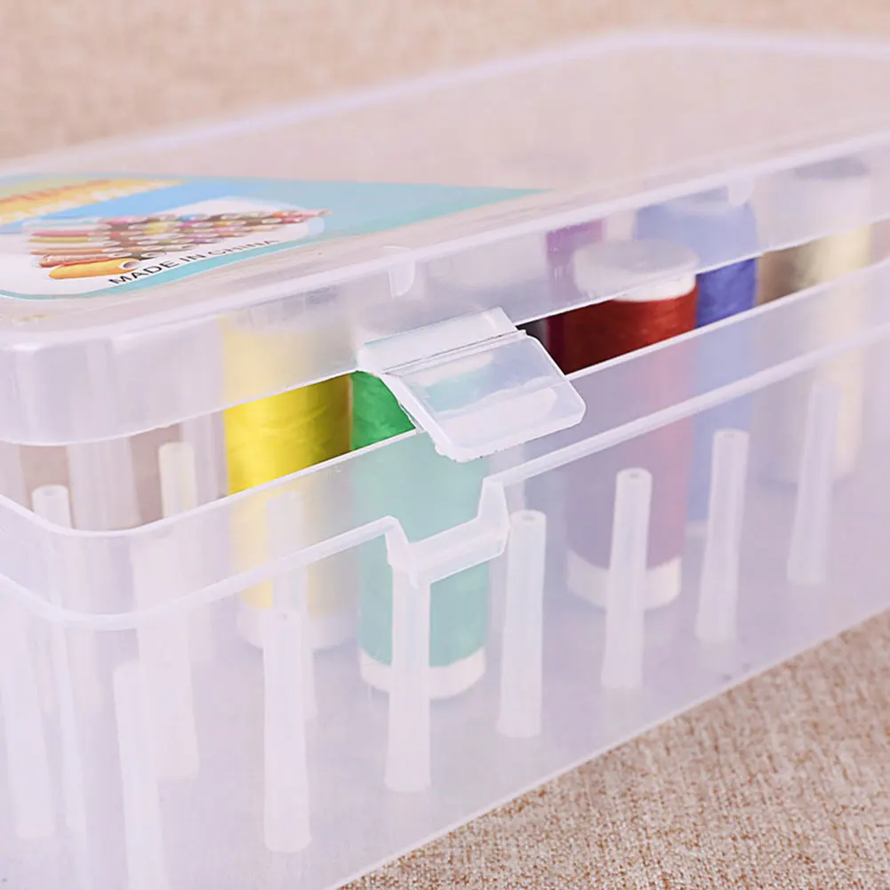 Thread Storage Box Transparent Plastic Bobbin Box Sewing Bobbins Threads Storage Sorting Case Organizer