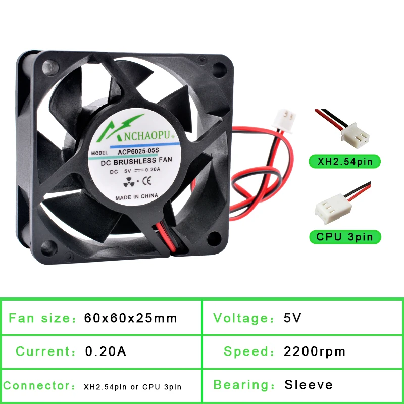 ACP6025S 6cm 60mm fan 60x60x25mm DC5V 12V 24V USB 2pin Cooling fan for chassis CPU power converter