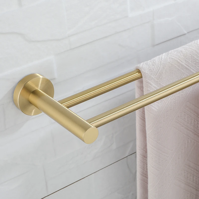 Vibrant Moderne Brushed Gold Towel Racks Fashion Gold Color Double Bar 304 Stainless Steel Bathroom Accessories Wall Mounted