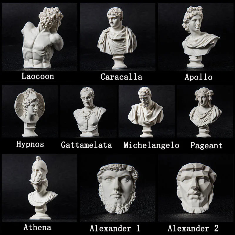 10pcs/set Mini Resin Greek Hero Character Figurines Sculpture Statue Art Room Sketch Practice Model Crafts Gift  Plaster Bust