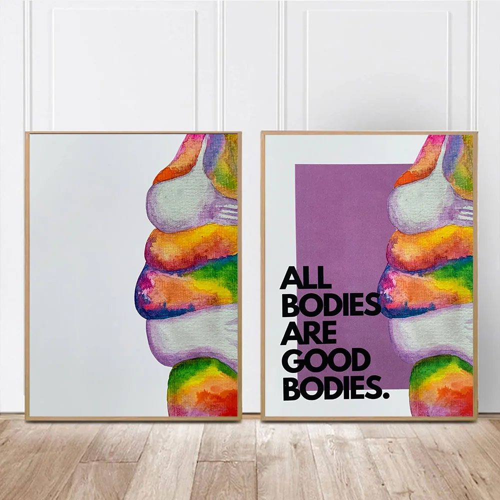 Nordic Watercolor Art Posters and Prints All Bodies Are Good Bodies Canvas Painting Abstract Pictures for Living Room Home Decor