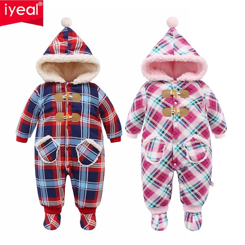 

IYEAL Christmas Baby Girl Clothes Winter Rompers Kids Infant Newborn Plaid Jumpsuit Thickening Cotton Warm Romper for 0-18M