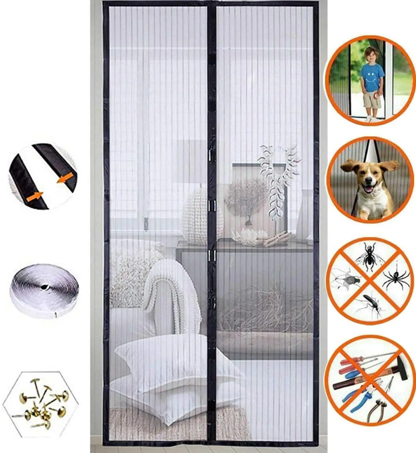 

VIP large size Summer Magnetic Screen Door Curtain Net Anti Mosquito Insect Fly Bug Room Divider Automatic Closing Magnetic Bug