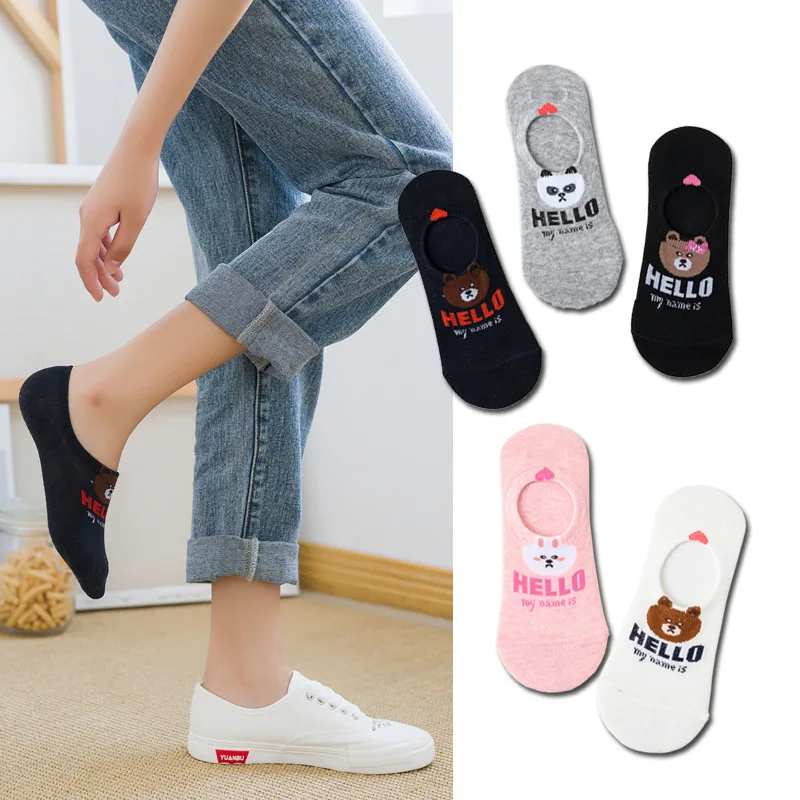 Socks women Girl's happy funny cartoon animal no-show socks cute bear panda dog chick cat monkey summer spring socks female Soks