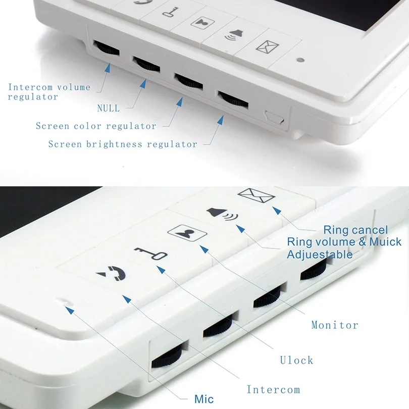 Sistema de intercomunicación con pantalla de 7 pulgadas, videoportero con 5 piezas, llavero RFID, cámara de visión nocturna IR, fuente de alimentación y salida de puerta