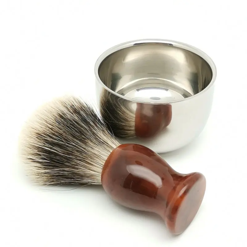 TEYO Two Band Silvertip Finest Badger Hair Shaving Brush and Shaving Cup Set Perfect for Man Wet Shave Cream Double Edge Razor