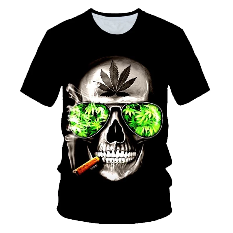 Loose Funny Natural Weeds Men\'s T-shirt Cool Fresh Green Weed Leaves Skull Full Print 3D T-shirt  XXS-6XL