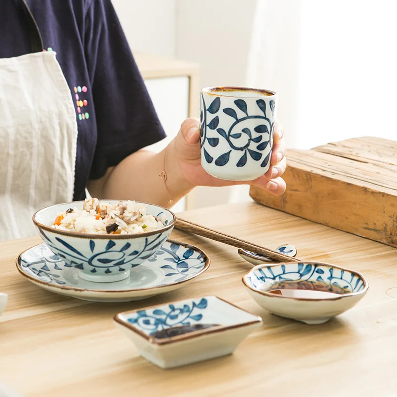 LingAo-Hand-painted Rattan Ceramic Tableware Set, Japanese Sushi Restaurant Set, Japanese Cuisine