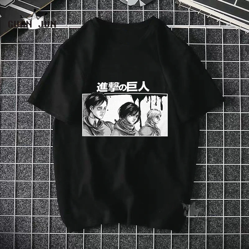 2021 Harajuku Man Attack On Titan T Shirts Tees Shirt Tops Design Cotton Black Short-Sleeved Aesthetic Japanese Anime T Shirt