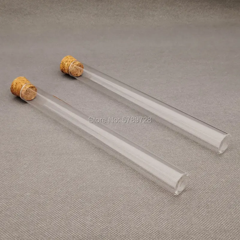 10pcs 20x200mm flat bottom Glass test tube with cork stopper,Lab Thickened glass reagent reaction vessel