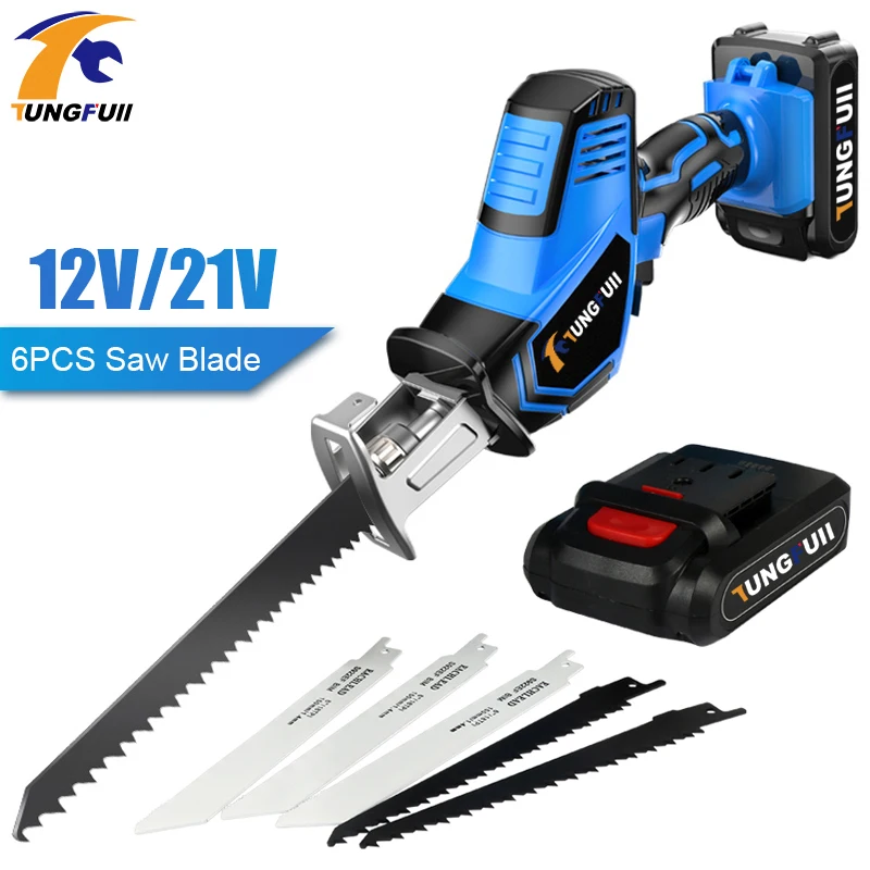 12/21V Lithium Reciprocating Saws Saber Saw Jig Saw Portable Cordless Electric Power Tools With LED Light and 6pcs Saw Blade