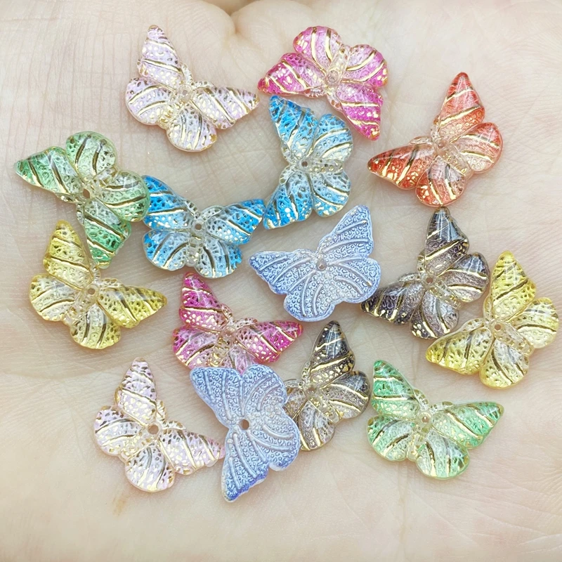 New 40pcs 10*15mm Resin Mixed color Mini butterflies flatback rhinestone 1 Hole Ornaments DIY Wedding appliques craft