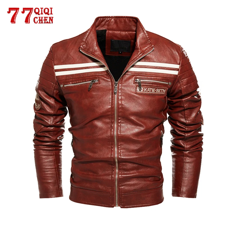 

Men's Motorcycle Leather Jacket Biker Outwear Casual Slim Jacket Male Winter PU Leather Bomber Coat Stripe Chaqueta Hombre