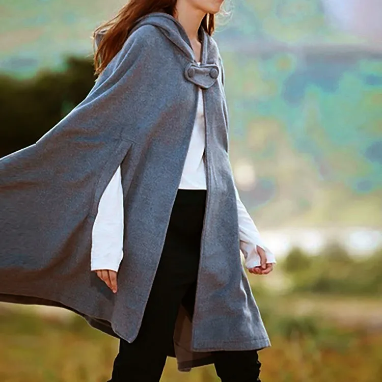 Elegant Women Cloak Vintage Hooded Coat Gothic Cape Poncho Casual Cardigan Loose Coats Women Warm Cosplay Streetwear Medieval