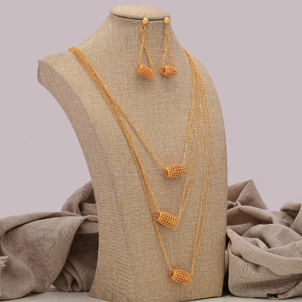 

African jewelry set nigerian wedding For Women Heart Bridal African Gold Color Jewelry Set Dubai Necklace Earrings Bride Gift