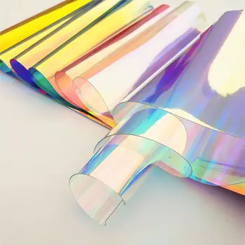 20*30/95cm 투명 PVC 패브릭 무지개 빛깔의 홀로그램 레이저 레인보우 반짝이 비닐 DIY 나비 귀걸이 만들기 공예 가방 시트/롤