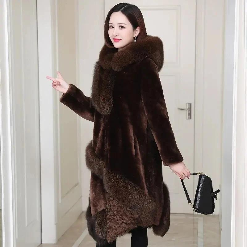 2021ใหม่ฤดูหนาว Mink ขนสัตว์ขนสัตว์แกะตัด Parkas Coat ผู้หญิง Faux Mink Fur หญิงอบอุ่น hooded Fur Overcoat