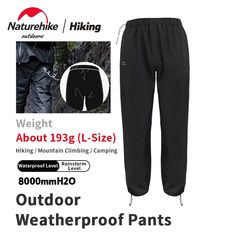 Naturehike Outdoor Portable Waterproof Nylon Pants Unisex Ultralight 193g Anti-Rainstorm Level for Camping Fishing Hiking Rainy