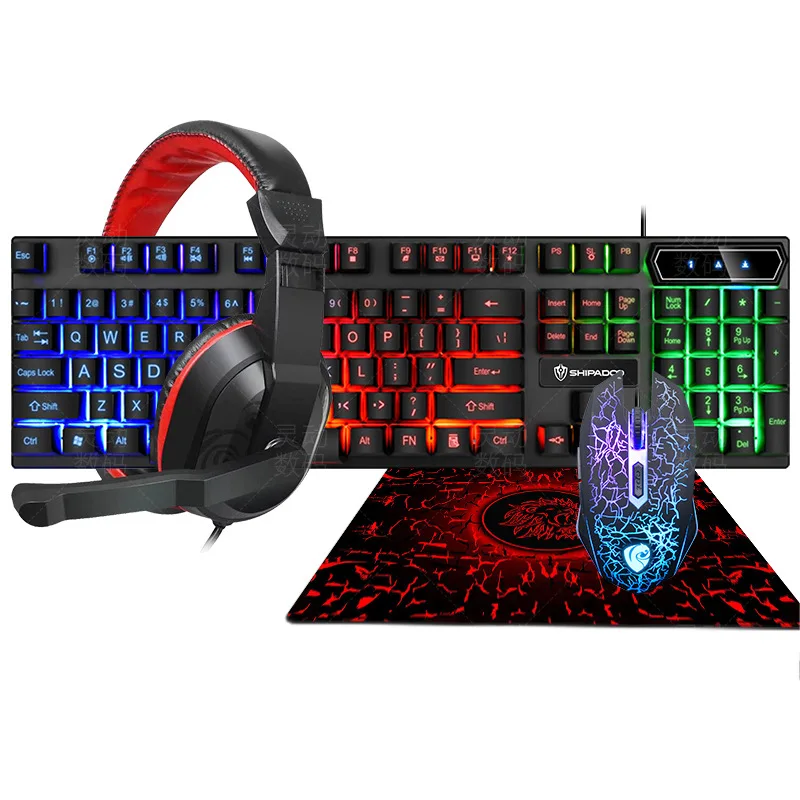 

Keyboard Mouse Headphone Mouse Pad Set Four Pieces Gaming Keyboard and Mouse with Blacklit for Desktop Laptop PC Computer Black