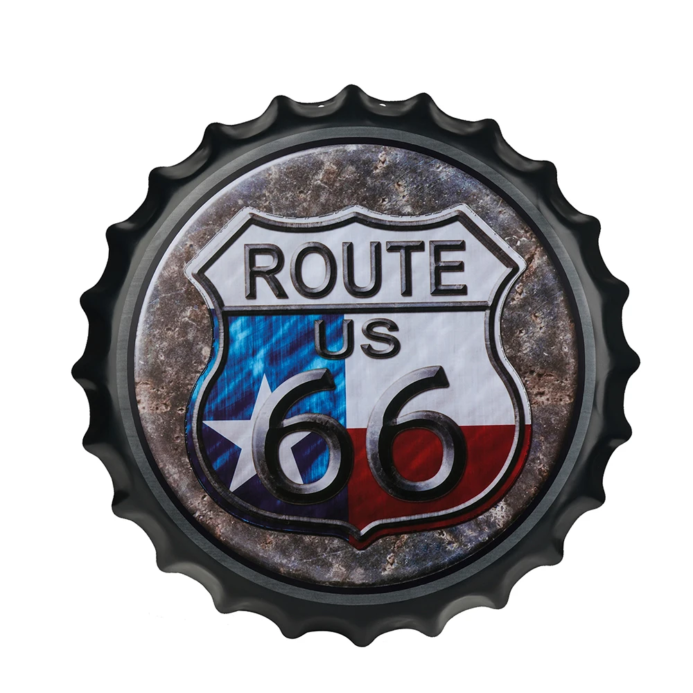 

dingleiever- Route US 66 Round Metal Beer CapTin Sign Suitable for Home Bar Cafe Garage Wall Decor Retro