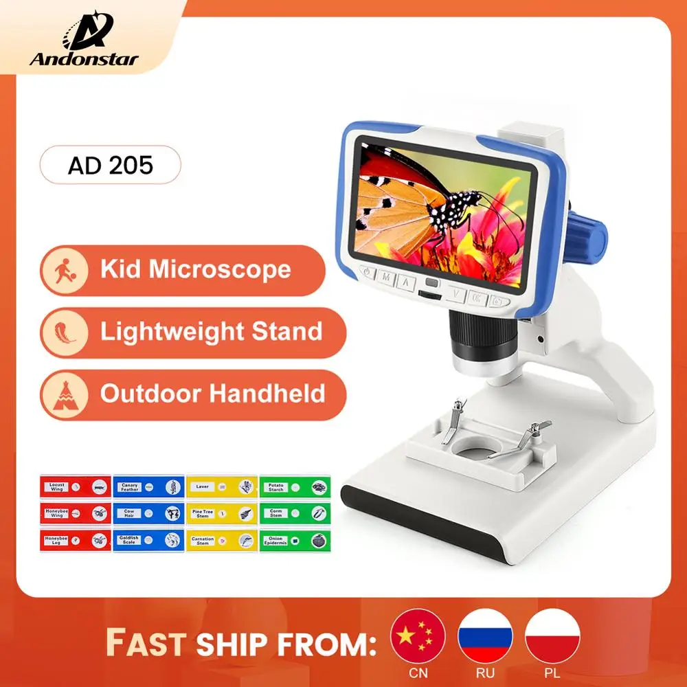 Andonstar 200X USB Microscope AD205 Digital Microscope Home School Educational Biology Portable For Kids Children Gift 1080P HD