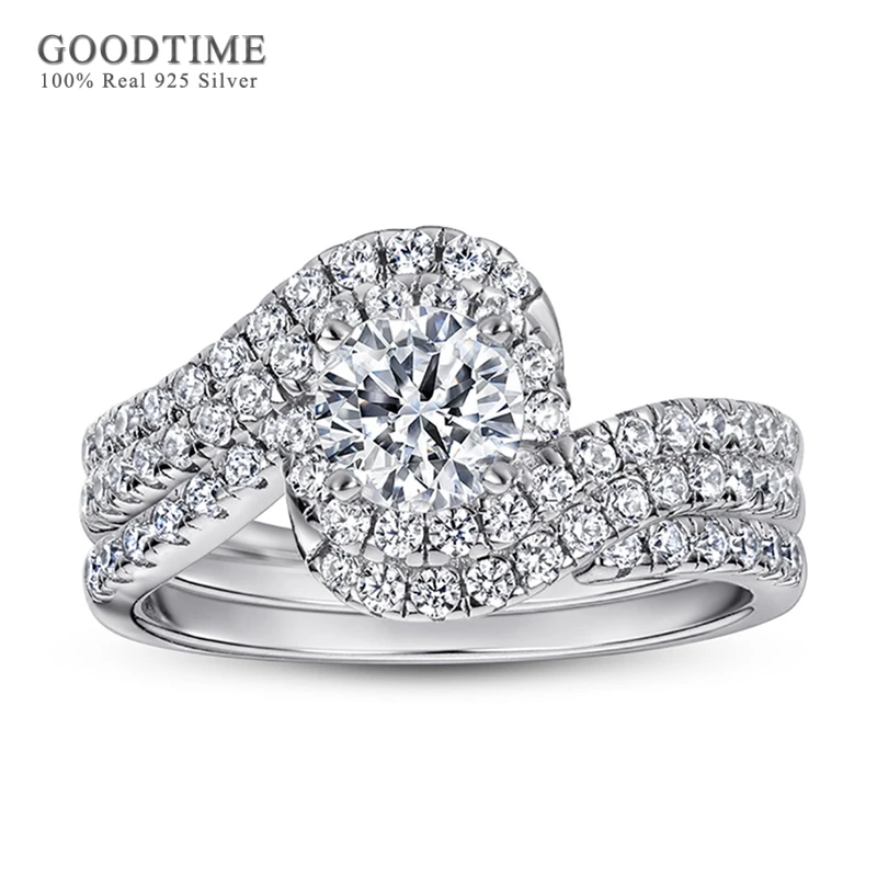 Luxury Ring Set For Women Lady Pure 100% 925 Sterling Silver Zircon Wedding  Engagement Twist Ring Jewelry Band For Party