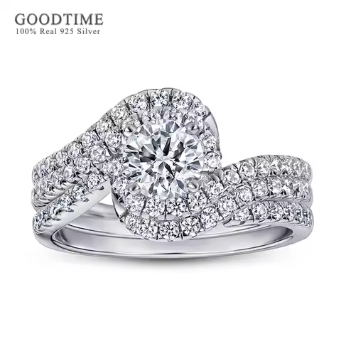 Luxury Ring Set For Women Lady Pure 100% 925 Sterling Silver Zircon Wedding Engagement Twist Ring Jewelry Band For Party