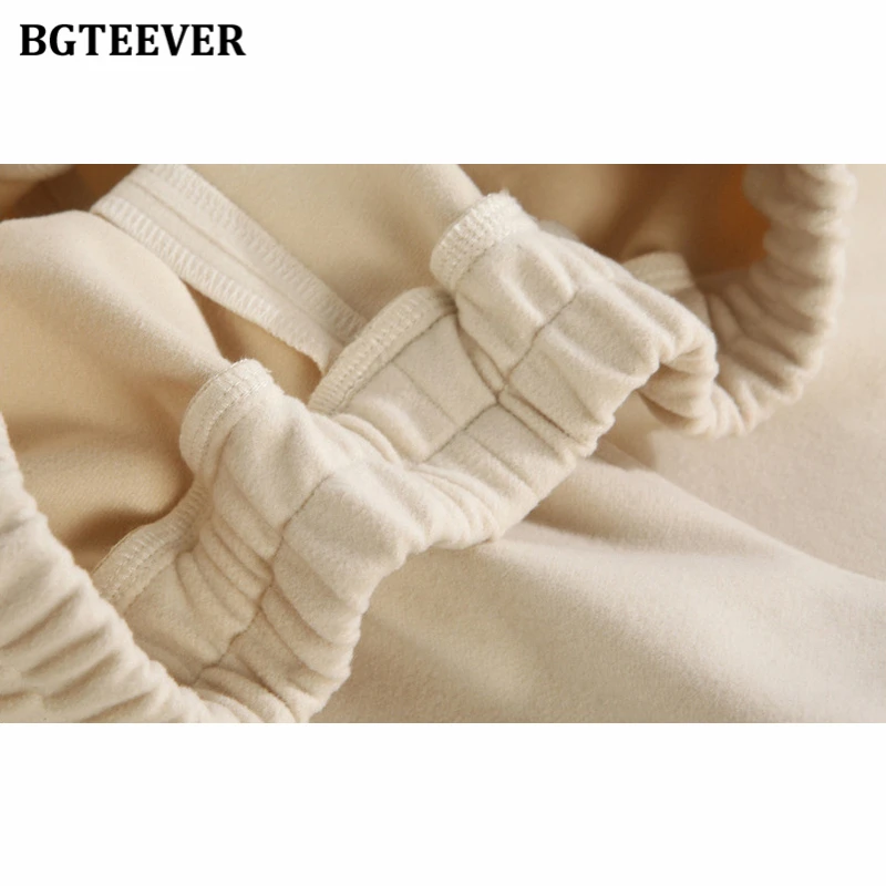 BGTEEVER Casual Elastic Waist Loose Women Woolen Pants Autumn Winter Pockets Ladies Harem Pants 2020 Plus Size pantalon femme