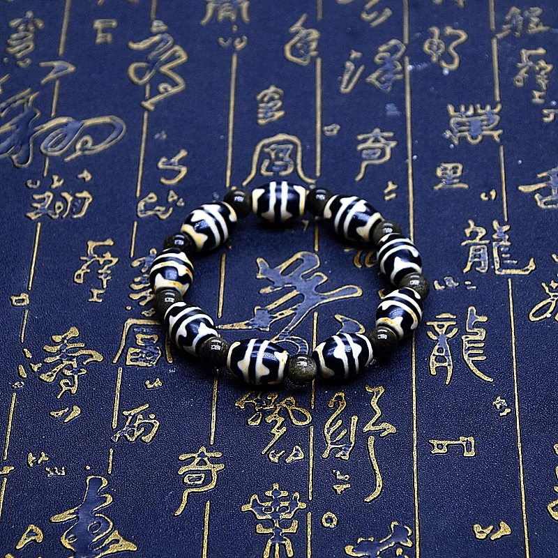 التبت مزدوجة النمر الأسنان العقيق DZI 8 مللي متر الذهبي سبج كبير الحجم سوار الرجال والنساء تميمة سوار المجوهرات DZI شحن مجاني