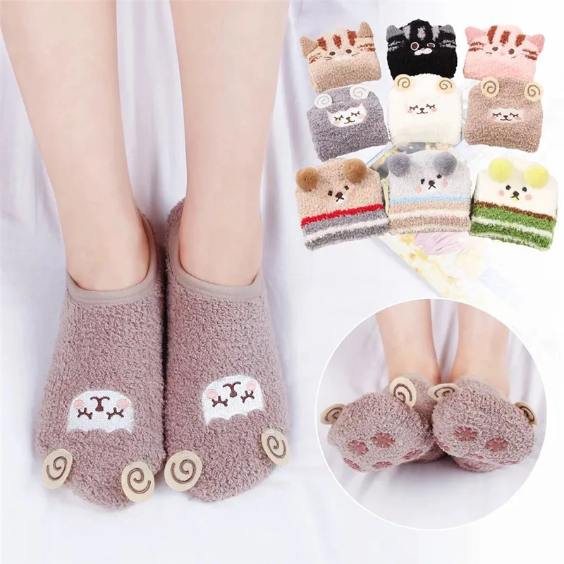 3 Pairs women socks set Warm Floor Boat Socks Cute kawaii anti slip sock Coral fleece calcetines mujer divertido dropship e girl