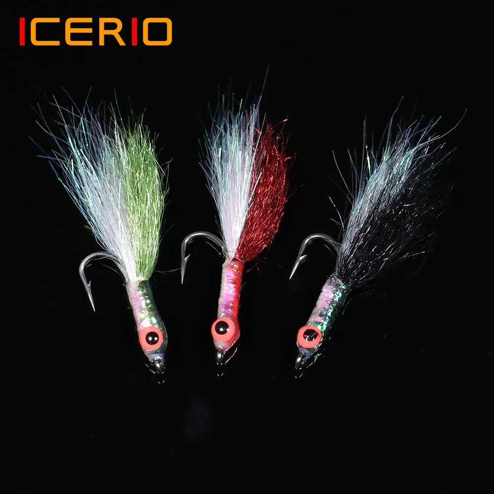ICERIO 9PCS Ice Dub With 3D Fish Eyes Epoxy Minnow Streamer Fly For Tout/Bass/Pike FshingBaits Saltwater Freshwater Fishing Lure