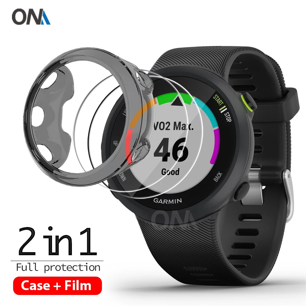 2+1 Protector Case + Screen Protector for Garmin forerunner 45 45S watch Soft TPU Protective Cover Shell Tempered Glass Film