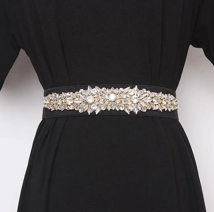 ผู้หญิงรันเวย์แฟชั่น blingbling rhinestone ลูกปัด Cummerbunds หญิงชุดรัดตัวเข็มขัดตกแต่งเข็มขัดกว้าง R2423