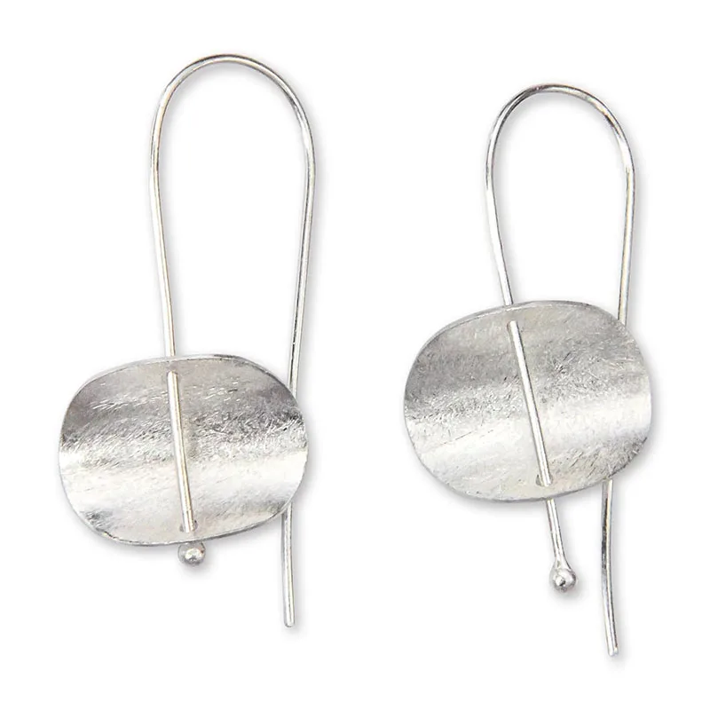 Minimalist Fashion Metal Silver Color Drop Earrings for Women Simple Wiredrawing Concave Disc Handmade Hook Earrings