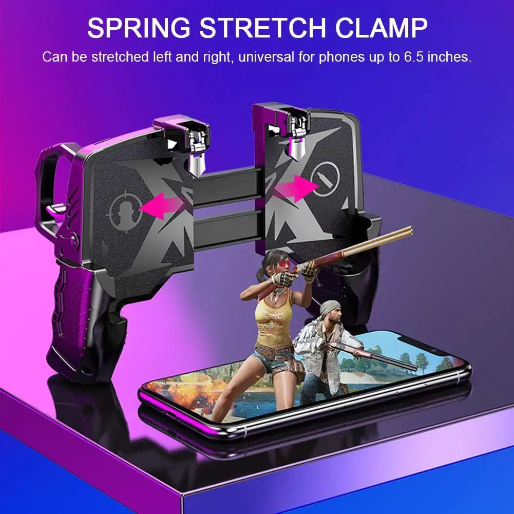 K21 PUGB Mobile Controller สี่นิ้ว Gamepad โลหะ Trigger ยิงไฟฟรี Gamepad จอยสติ๊กสำหรับ IOS Android โทรศัพท์