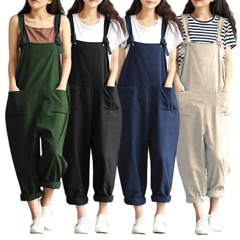 2021 Fashion Summer Women Jumpsuits Suspender Overalls Casual Loose Strap Rompers Female Solid Playsuits Long Pants S-5XL/size