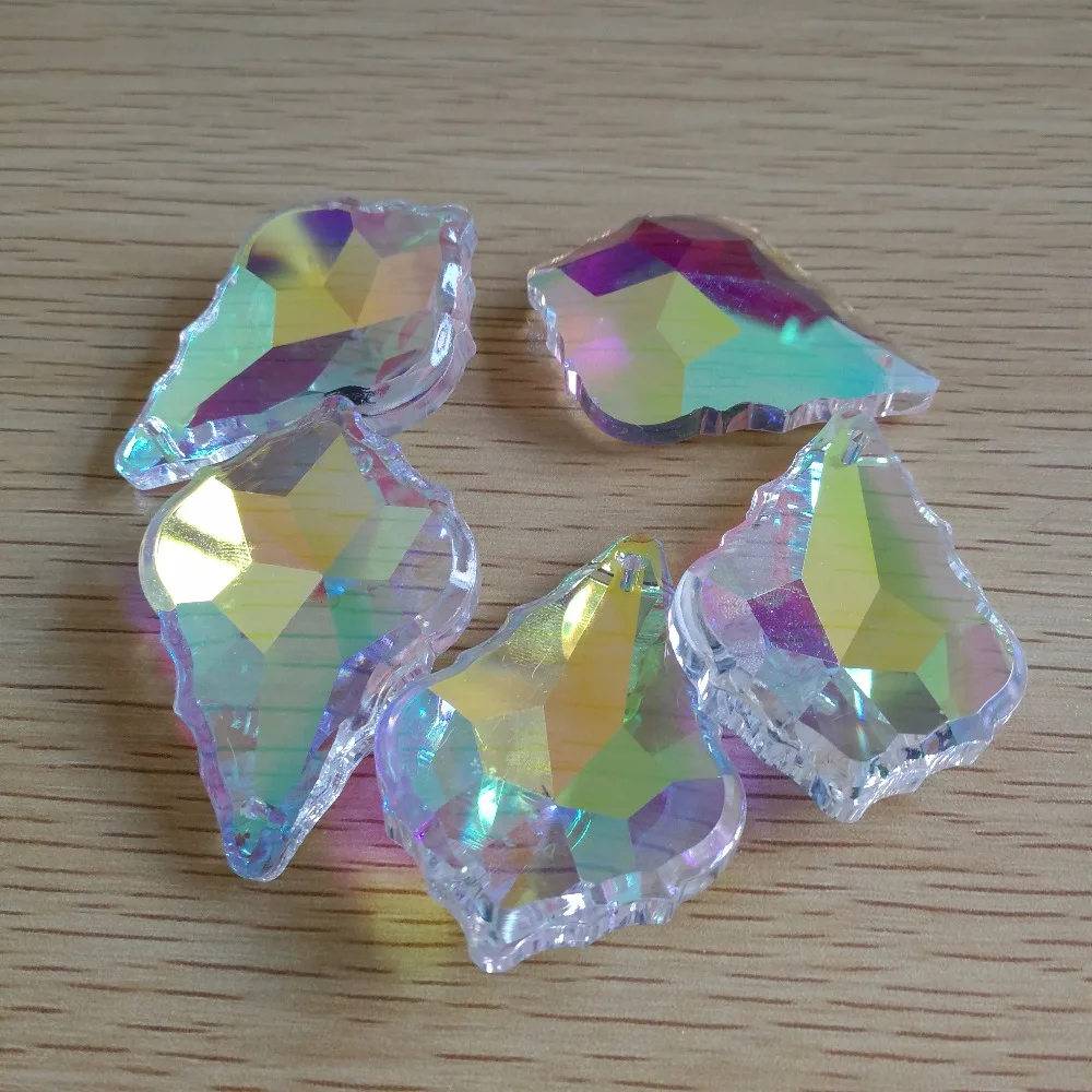 Glass Maple Leaf Prism 50mm AB Color 5pcs Feng Shui Crystal Pendant Parts Accessories For Chandeliers