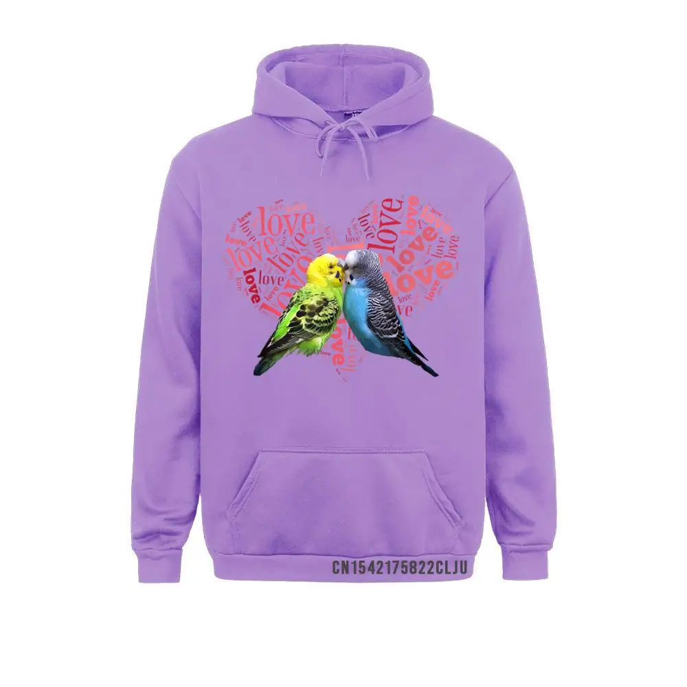 Fitted Boy Men Sweatshirts Cute Budgie Kiss Warm Parakeet Parrot Love Heart Slim Fit Hoodies Lovers Day Hoods Long Sleeve