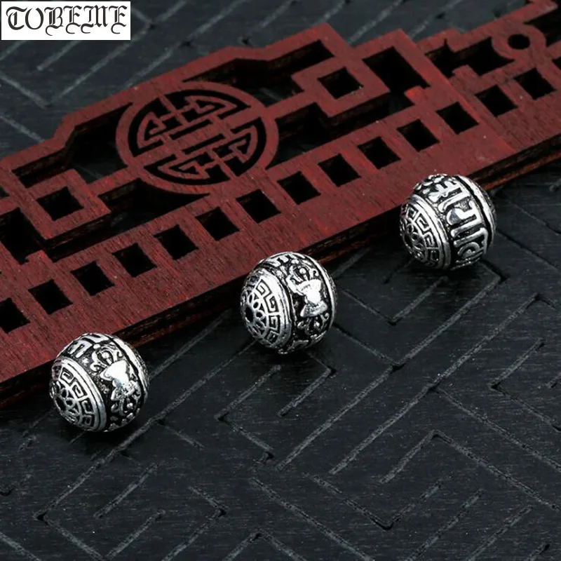 100% 925 Sterling Silver Tibetan Six Words Dorje Beads Buddhist OM Vajra Loose Beads Jewelry Findings Good Luck