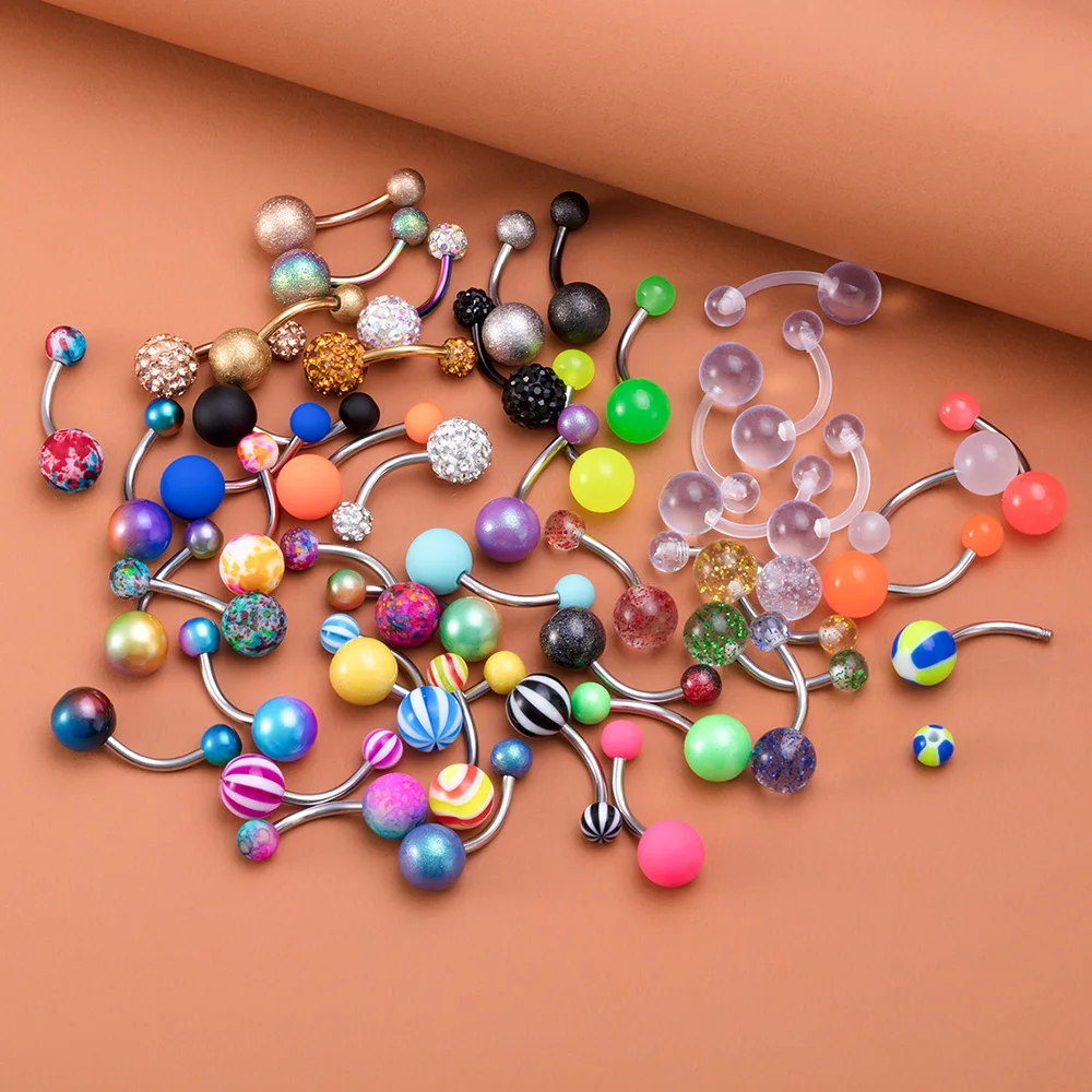 5pcs Candy Colour Acrylic Belly Button Rings, Body Piercing