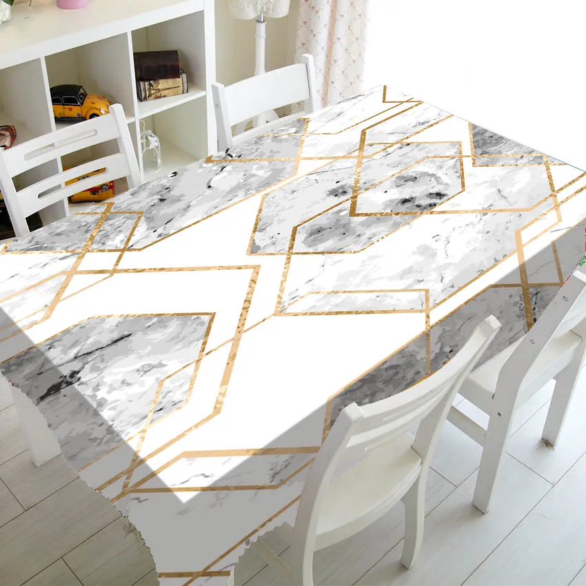 Modern Black White Gold Marble Table Cloth Rectangle Square Tablecloth for Party Wedding Home Decor Abstract Hexagon Table Cover